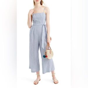 J. Crew - Women’s Linen Tie Waist Stripe Jumpsuit - Size 4 - Blue & White